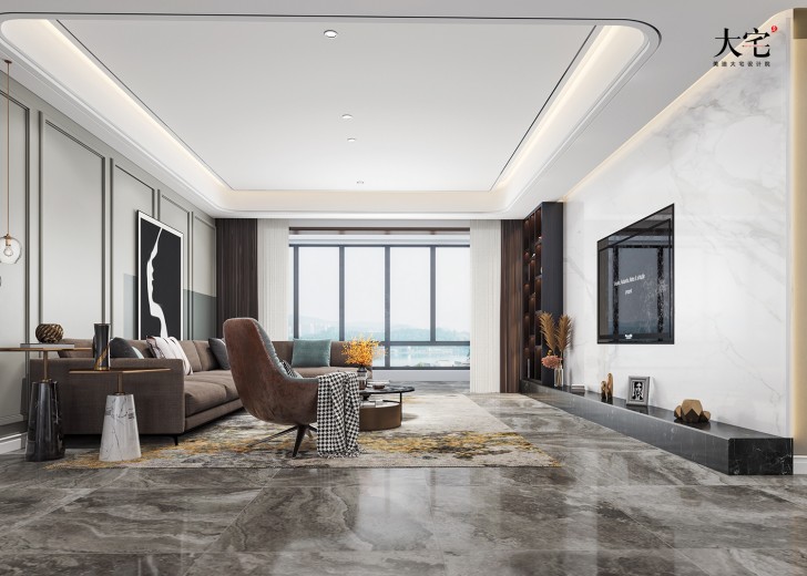 湘江壹號(hào)245平方米意式輕奢風(fēng)格案例效果圖-客廳