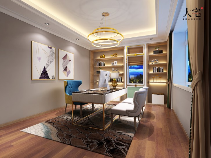 青竹園云樹苑800平方米現(xiàn)代輕奢風格案例效果圖-書房