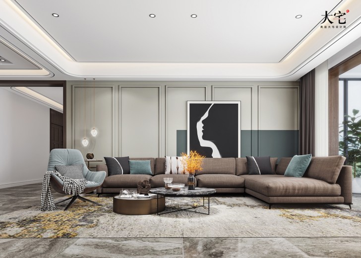 湘江壹號(hào)245平方米意式輕奢風(fēng)格案例效果圖-客廳