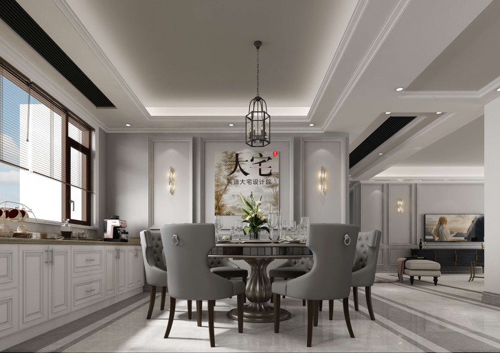 湘江壹號220平方米簡美風格案例效果圖-餐廳