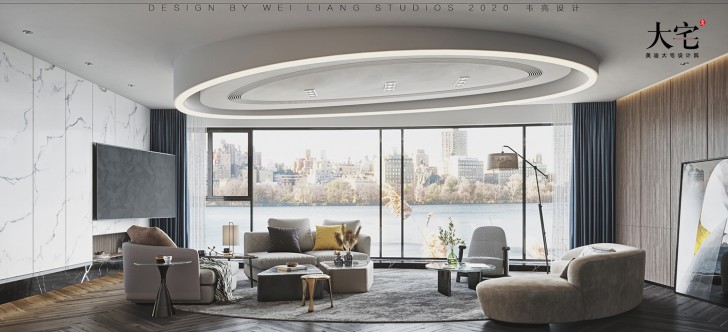 保利天禧240平方米現(xiàn)代極簡(jiǎn)風(fēng)格案例效果圖-客廳