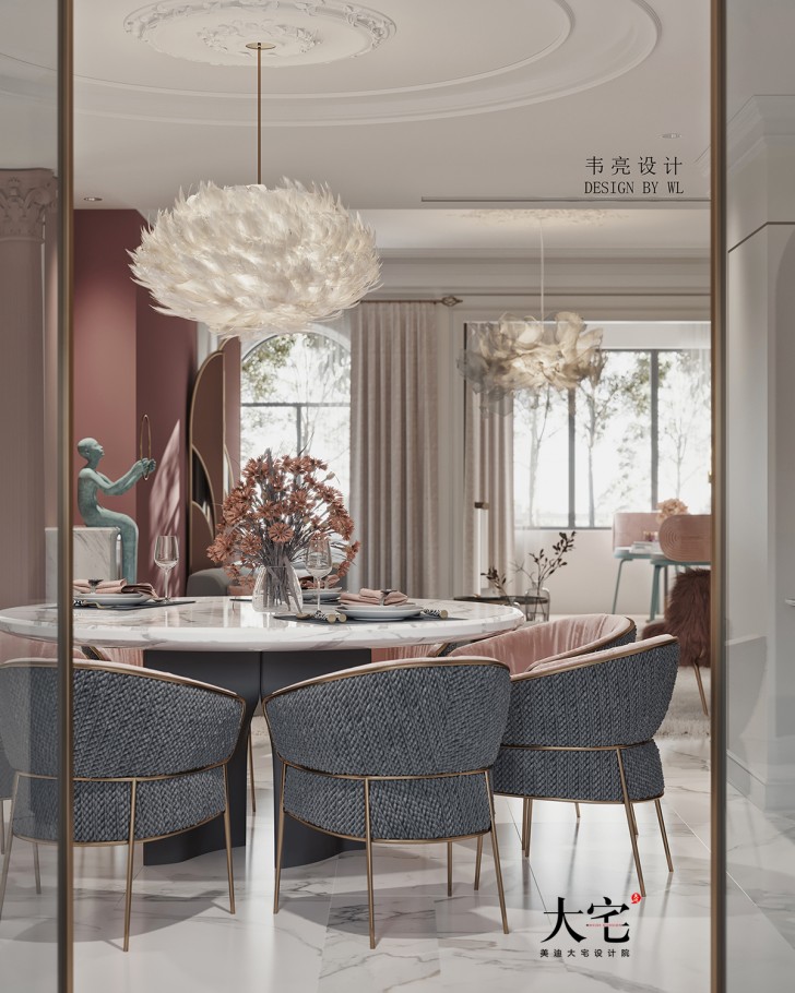 潤(rùn)和紫郡180平方米法式輕奢風(fēng)格案例效果圖-餐廳