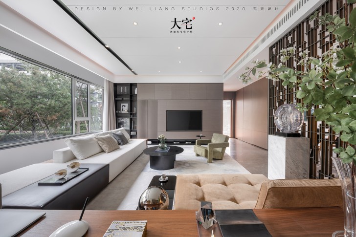 邯鄲保利185平方米現(xiàn)代輕奢風(fēng)格樣板間案例效果圖-客廳