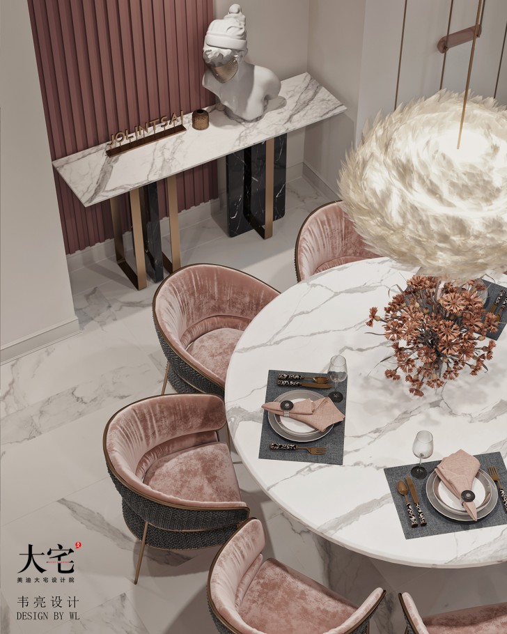 潤(rùn)和紫郡180平方米法式輕奢風(fēng)格案例效果圖-餐廳