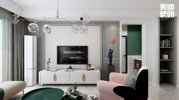 君合天璽99平方米北歐風(fēng)格案例效果圖—客廳