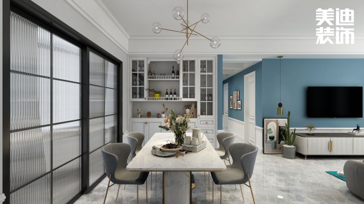 洋湖十八克拉130平方米法式輕奢風(fēng)格案例效果圖—餐廳