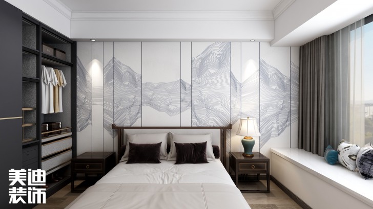 富興匯中央130㎡新中式風(fēng)裝修案例效果圖—臥室