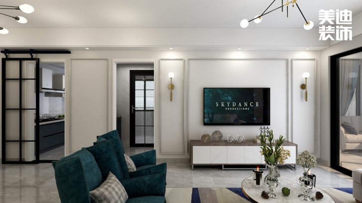 明發(fā)國(guó)際85㎡輕奢風(fēng)格案例效果圖—客廳