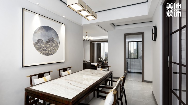 富興匯中央130㎡新中式風(fēng)裝修案例效果圖—餐廳