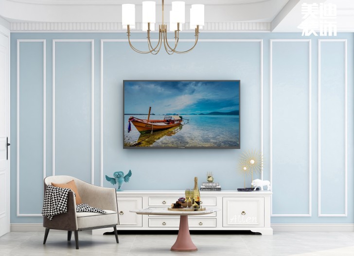 保利大都匯125㎡簡歐風(fēng)格案例效果圖—客廳