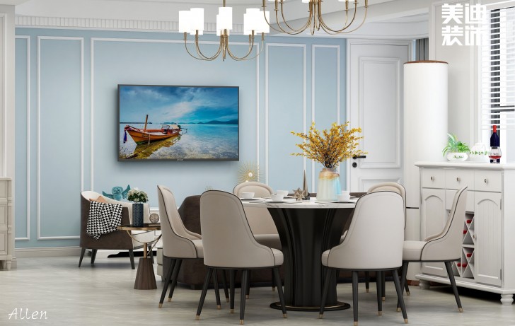 保利大都匯125㎡簡歐風(fēng)格案例效果圖—餐廳