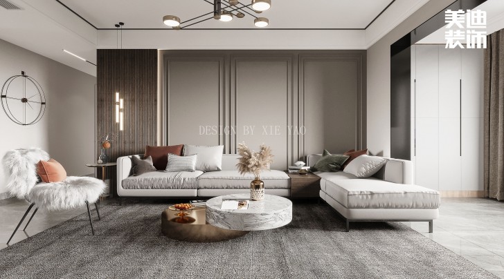 梅嶺國(guó)際180㎡現(xiàn)代輕奢風(fēng)格案例效果圖—客廳