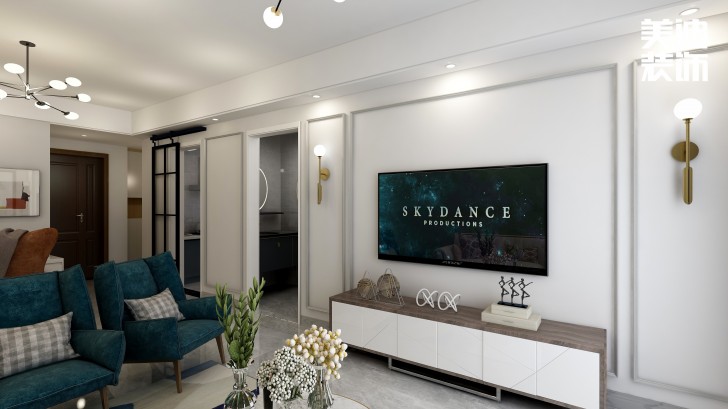 明發(fā)國(guó)際85㎡輕奢風(fēng)格案例效果圖—客廳