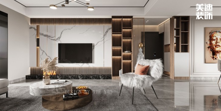 梅嶺國(guó)際180㎡現(xiàn)代輕奢風(fēng)格案例效果圖—客廳