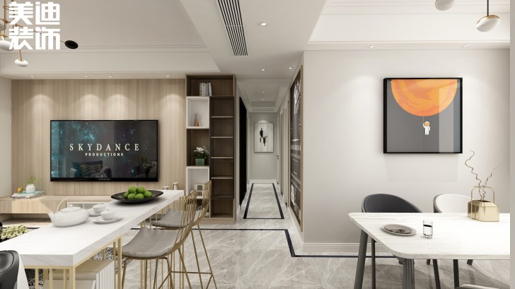 蘭亭灣畔130㎡現(xiàn)代風(fēng)格案例效果圖—客廳