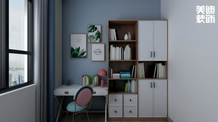 江山帝景95㎡北歐風(fēng)格案例效果圖—書房