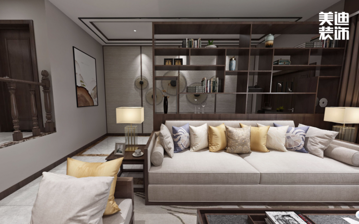 九龍領(lǐng)仕匯430㎡新中式風(fēng)格案例效果圖—客廳