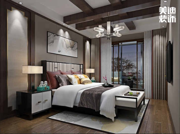 九龍領(lǐng)仕匯430㎡新中式風(fēng)格案例效果圖—臥室