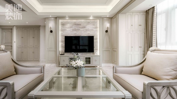 湘江世紀(jì)城153㎡法式輕奢風(fēng)格實(shí)景案例圖-客廳