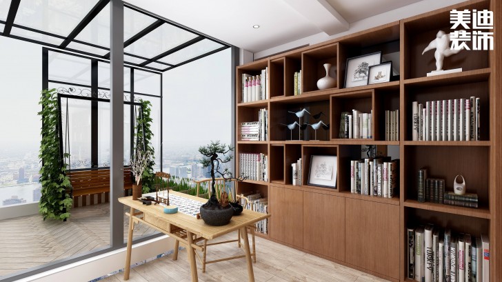 合能楓丹麗舍140㎡中式風(fēng)格案例效果圖—書房