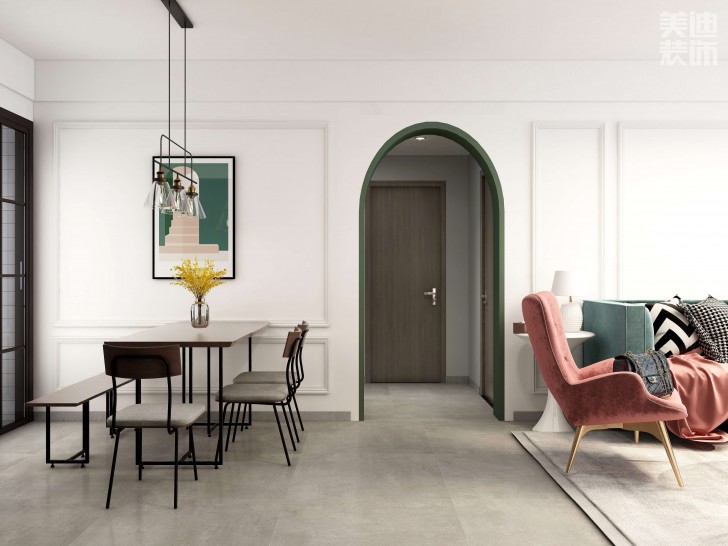 時(shí)代港灣89㎡復(fù)古風(fēng)格案例效果圖-客廳