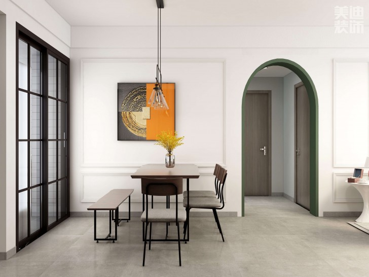 時(shí)代港灣89㎡復(fù)古風(fēng)格案例效果圖-餐廳