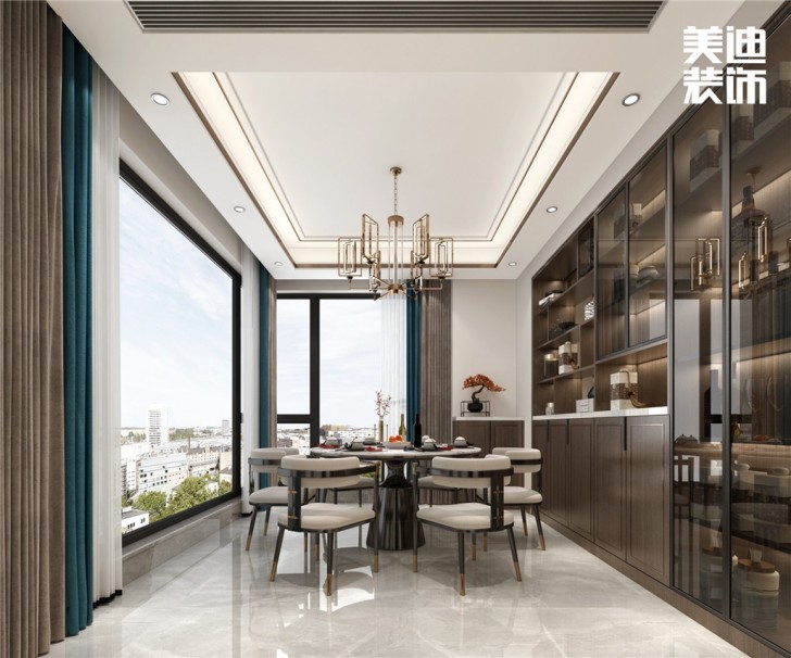 華都202㎡新中式輕奢風格案例效果圖—餐廳