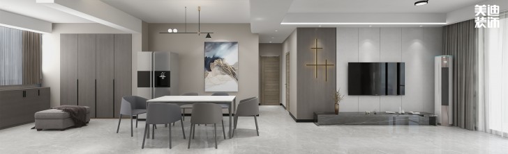 湘江世紀城145㎡現(xiàn)代極簡風格案例效果圖—客廳