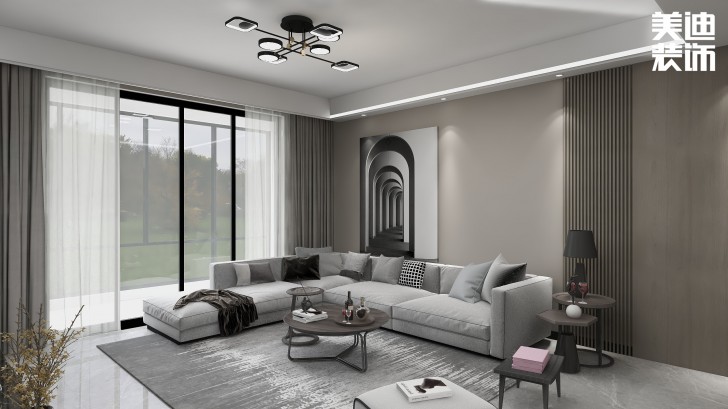 湘江世紀城145㎡現(xiàn)代極簡風格案例效果圖—客廳