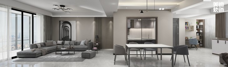 湘江世紀城145㎡現(xiàn)代極簡風格案例效果圖—客廳