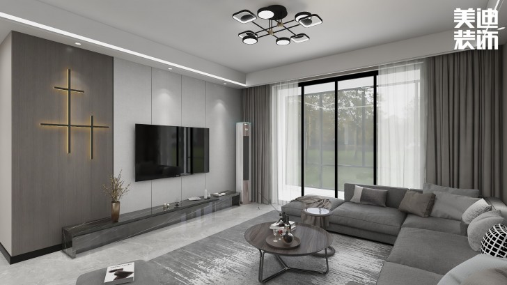 湘江世紀城145㎡現(xiàn)代極簡風格案例效果圖—客廳