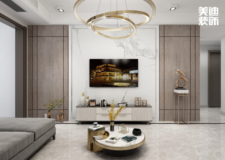 中航城100㎡現(xiàn)代輕奢風格案例效果圖—客廳