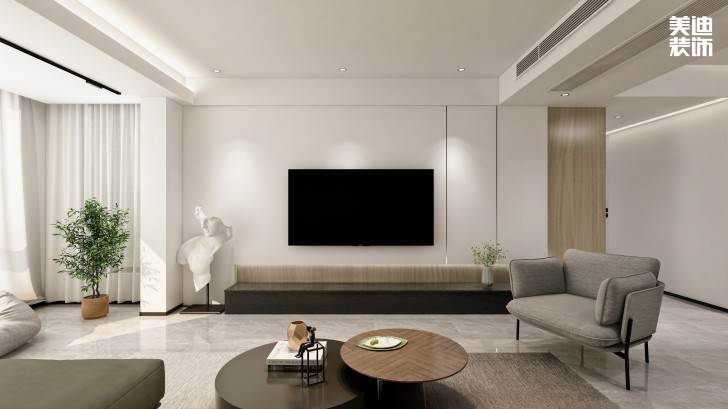 梅溪香山134㎡現(xiàn)代極簡(jiǎn)風(fēng)格裝修案例效果圖—客廳