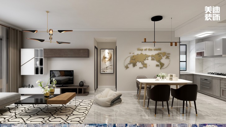 潤屋美院90㎡現代風格裝修案例效果圖—客廳