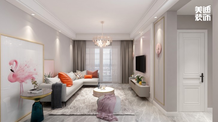 平吉上苑82㎡北歐風(fēng)格裝修案例效果圖—客廳