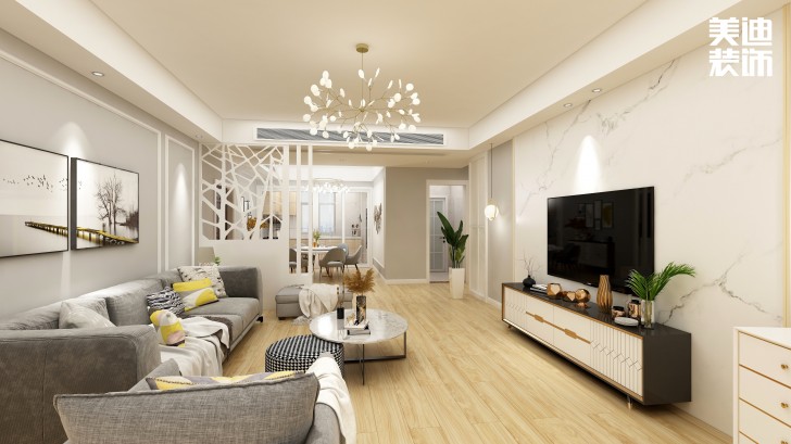 銀桂苑140㎡簡約風(fēng)裝修案例效果圖—客廳