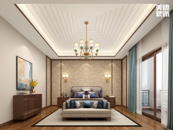 龍橋御園400㎡簡中風格案例效果圖—臥室