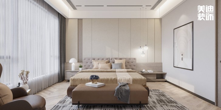 浪琴山680㎡現(xiàn)代極簡(jiǎn)風(fēng)裝修案例效果圖-臥室