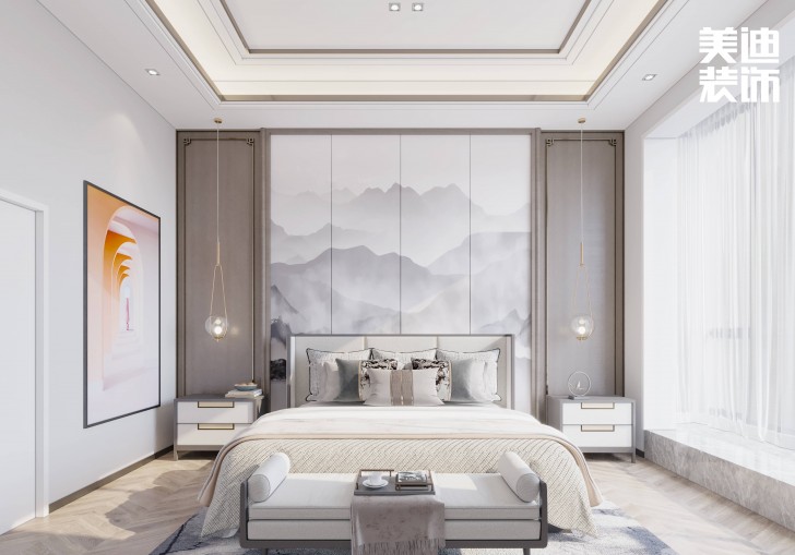浪琴山680㎡現(xiàn)代極簡(jiǎn)風(fēng)裝修案例效果圖-臥室