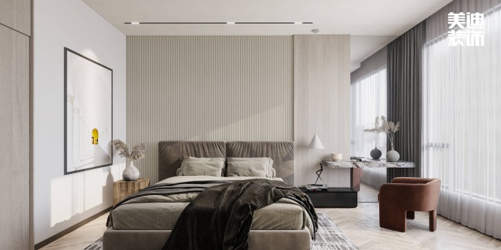 浪琴山680㎡現(xiàn)代極簡(jiǎn)風(fēng)裝修案例效果圖-臥室