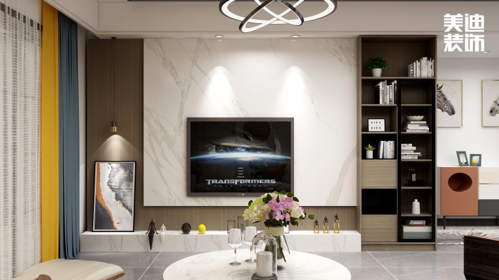 富灣國(guó)際320㎡現(xiàn)代輕奢風(fēng)裝修案例效果圖-客廳
