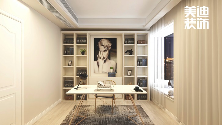 明昇壹城140㎡極簡(jiǎn)風(fēng)裝修案例效果圖-書房