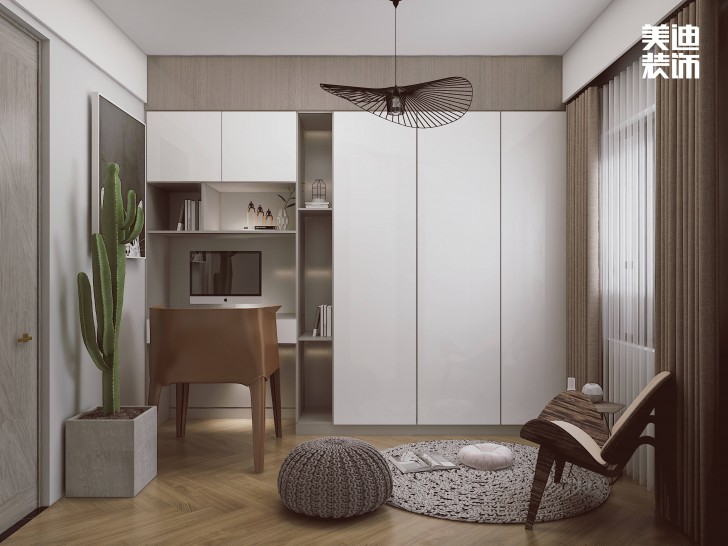龍湖龍湖璟宸126㎡現(xiàn)代極簡風裝修案例效果圖-書房