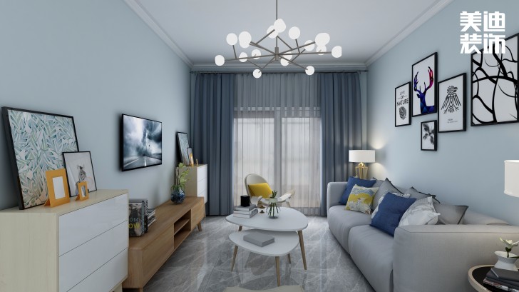疊彩蘭亭90㎡現(xiàn)代簡(jiǎn)約風(fēng)裝修案例效果圖-客廳