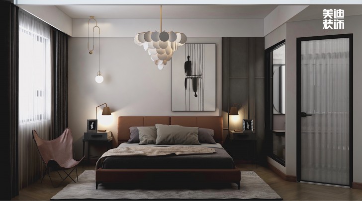 龍湖龍湖璟宸126㎡現(xiàn)代極簡風裝修案例效果圖-主臥