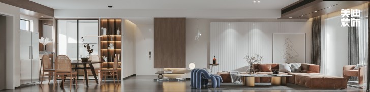 龍湖龍湖璟宸126㎡現(xiàn)代極簡風裝修案例效果圖-客廳