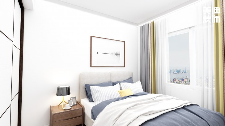 金鷹玖龍山89㎡現(xiàn)代黑白灰風(fēng)裝修案例效果圖-臥室