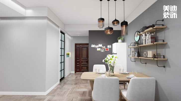 金鷹玖龍山89㎡現(xiàn)代黑白灰風(fēng)裝修案例效果圖-餐廳