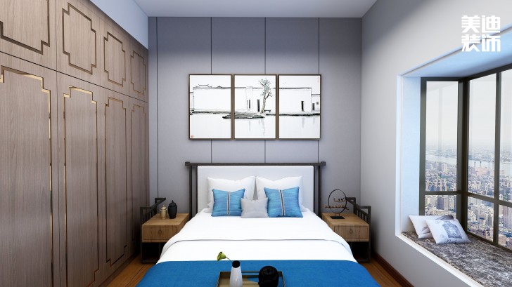 御文臺(tái)133㎡新中式風(fēng)裝修案例效果圖-臥室
