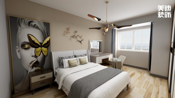 東璽門105㎡現(xiàn)代風(fēng)裝修案例效果圖-臥室